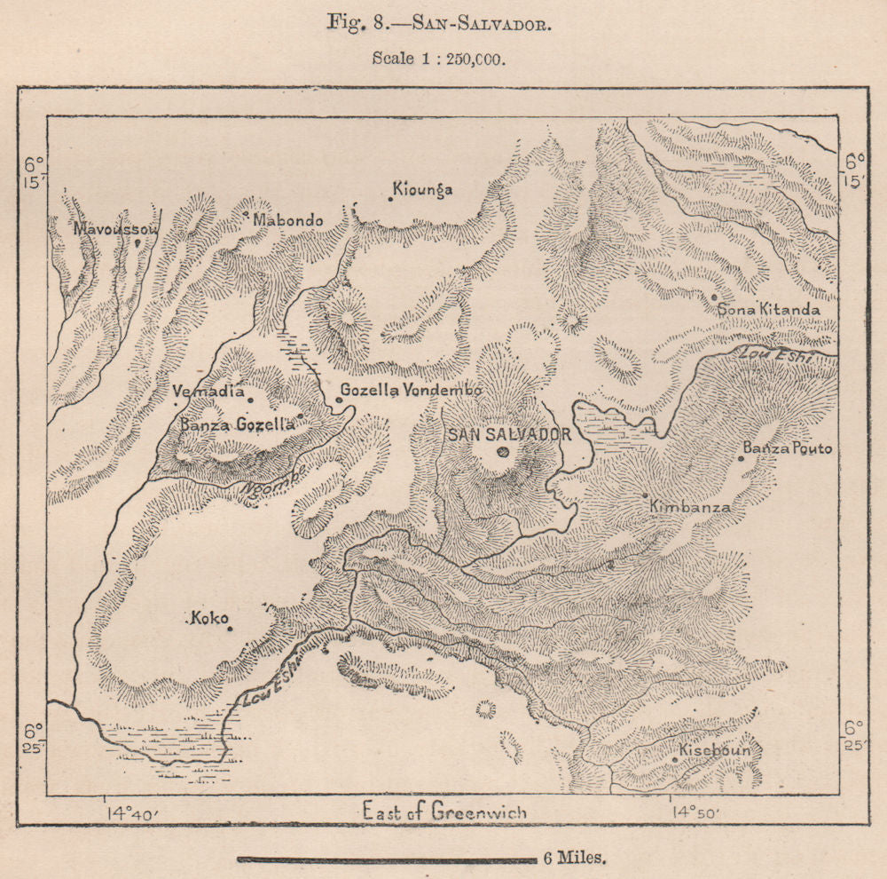 M'banza-Kongo (São Salvador/San Salvador) . Angola 1885 old antique map chart
